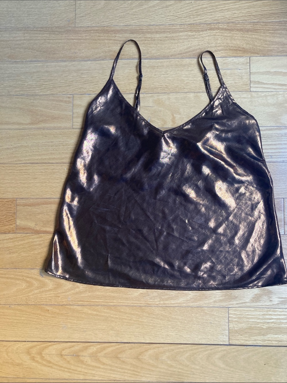 Satin V-Neck Cami Top in Metallic Brown